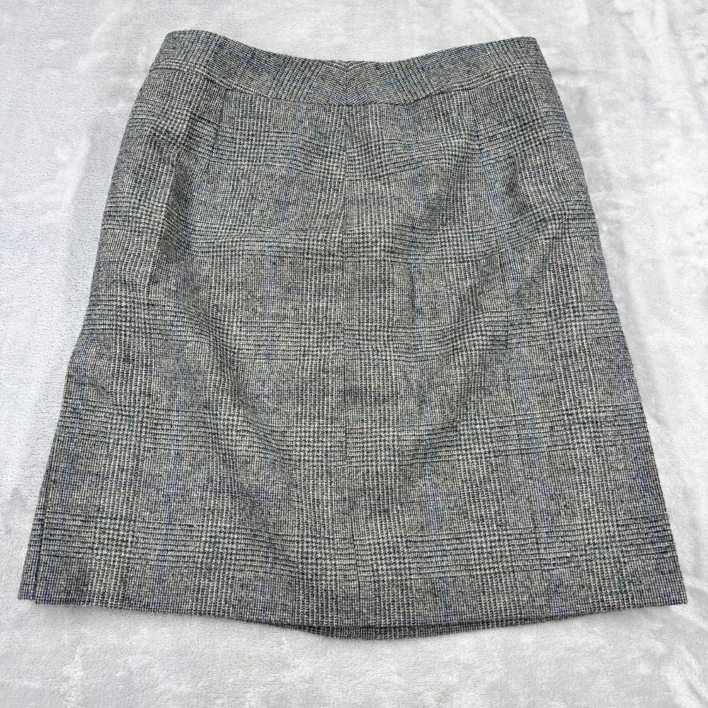 BROOKS BROTHERS Glen Plaid Wool Mini Skirt Womens 4 Gray Blue Woven In Italy